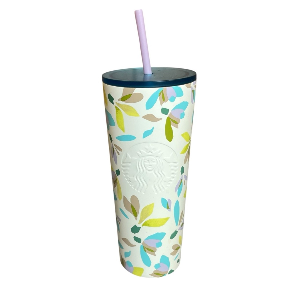 STARBUCKS Winter 2023 Stainless Steel Tumbler White With Flowers 24oz Floral